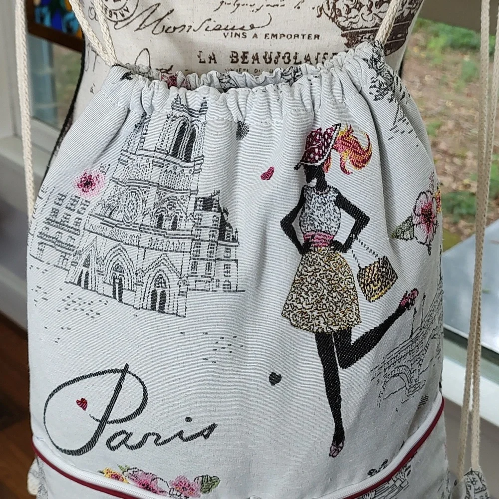 Phebus Et Boree French Backpack/Purse Paris Scene French Lady Unique Embroidered